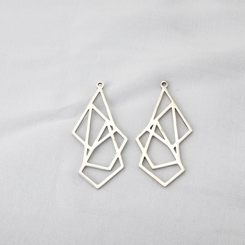 Silver Tone Charms Geometry Charm Jewelry Making Triangle Stainless Steel Pendant Craft Supplies SS0351