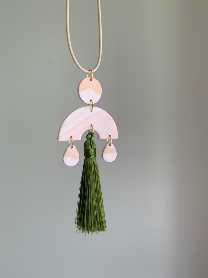 Long Rose Gold White Ruby Handmade Jewellery Light Pink Marble Necklace Statement Necklace Polymer Clay Necklace Once Refined