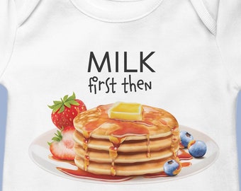 Milk first than pancake baby Onesie®, Foodie baby shower gift, Funny pancake baby bodysuit