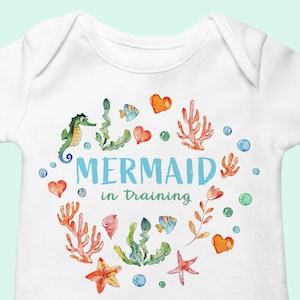 Mermaid baby girl Onesie®, Tropical baby girl bodysuit or mermaid beachwear for infants, Mermaid themed baby shower gift