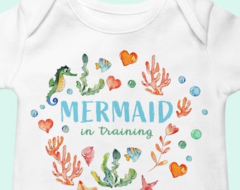 Mermaid baby girl Onesie®, Tropical baby girl bodysuit or mermaid beachwear for infants, Mermaid themed baby shower gift