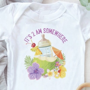 Tropical drink Onesie®, It's 2 am somewhere cute infant aesthetic shirt, Tropical baby shower gift with pastel colors