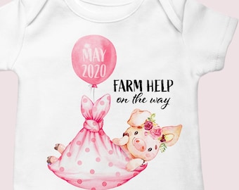 Farm help pregnancy reveal baby girl Onesie®, Farm baby girl clothes, Pig in the blanket country baby girl baby shower gift