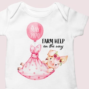 Farm help pregnancy reveal baby girl Onesie®, Farm baby girl clothes, Pig in the blanket country baby girl baby shower gift