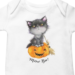 Cat baby Onesie®, Halloween baby black cat clothes, Cat Onesie® baby boy baby girl, Cute Newborn Halloween black kitty on pumpkin shirt