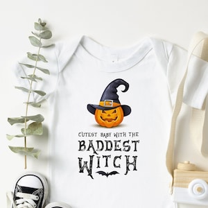 Witch Onesie®, Halloween party white Onesie® with a pumpkin baddest witch baby outfit