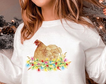 Christmas Chicken Sweatshirt, Cute Chicken Lovers Christmas Sweater, Farmcore Farmlife Chicken Gift for Her, Chickens Sweatshirt Gift