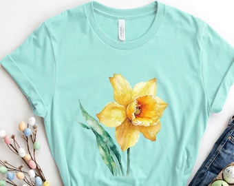 Lente bloemen shirt, Hallo lente narcis bloem T-shirt, maart verjaardag bloem T-shirt, lente bloemen Pasen bloem shirt cadeau voor tuinman