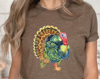 Thanksgiving Turkey Women Fall T-Shirt, Vintage Thanksgiving Watercolor Turkey Shirt for Women Gift for Her