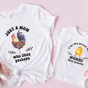 Personalized Chicken Mom Dad Shirt, Chicken Mama Dad Mini Family Shirts, Chicken Family Mother&#39;s Day Gift T-Shirts, Just a Mom Peckers Shirt