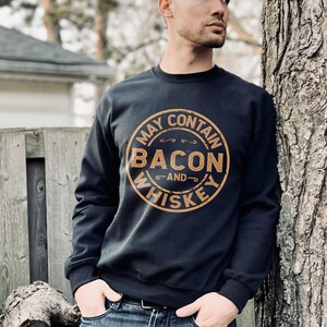 Gifts for Him Christmas Whiskey Sweatshirt, Cute Bacon Whiskey Lovers Christmas Sweater T-shirt, Husband Whiskey Gift for Him Her Sweatshirt
