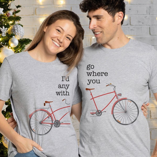 Couples Tandem bike Tshirt, Cute Matching Bicycle Girlfriend Boyfriend Shirts, Bike Riders Fiancés Sweater Gift, Matching Biker Couple Shirt