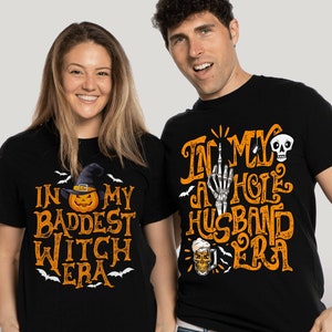Halloween Husband Wife Shirt, Witch Halloween Shirt for Her, Funny Couple Matching Halloween Date Tshirt, Pumpkin Shirts Halloween Party Tee