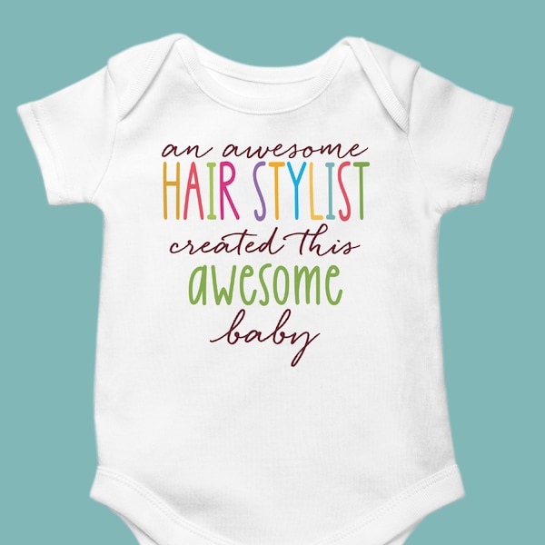 Hair stylist baby Onesie® birth announcement, Stylish baby shirt for hair dresser's kid, Hair salon baby shower little new member baby shirt