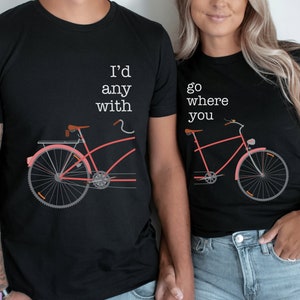 Funny Bicycle Shirt For Couples Bicycling Bridal Shower Gift, Cycling Together Husband Wife Bike Lovers T-shirt Gift for Biker&#39;s Anniversary