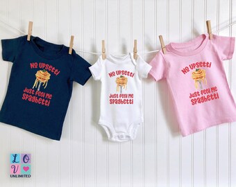No Upsetti Just Feed Me Spaghetti babyshirt, grappig shirt voor peuter eten, schattige pasta babyromper, spaghetti kinder-T-shirt voor foodie baby's