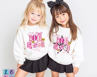 Girly Coquette Big Sister Sweatshirt, Pink Bow Big Sis T-shirt, Trendy Toddler Big Sister Shirt, Aesthetic Big Sister Announcement Girl