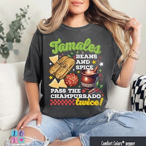 Tamales Champurrado Christmas Comfort Colors®-shirt, Tamale-diner familieshirt, Tamale Mexicaans eten-shirt, Mexicaanse vrouw feestshirt cadeau