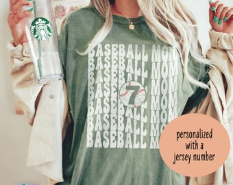 Personalized Baseball Mom Comfort Color® Shirt, Baseball Mom Shirt, Baseball Mama T-shirt, Baseball Shirt Women Mother's day Baseball Shirt