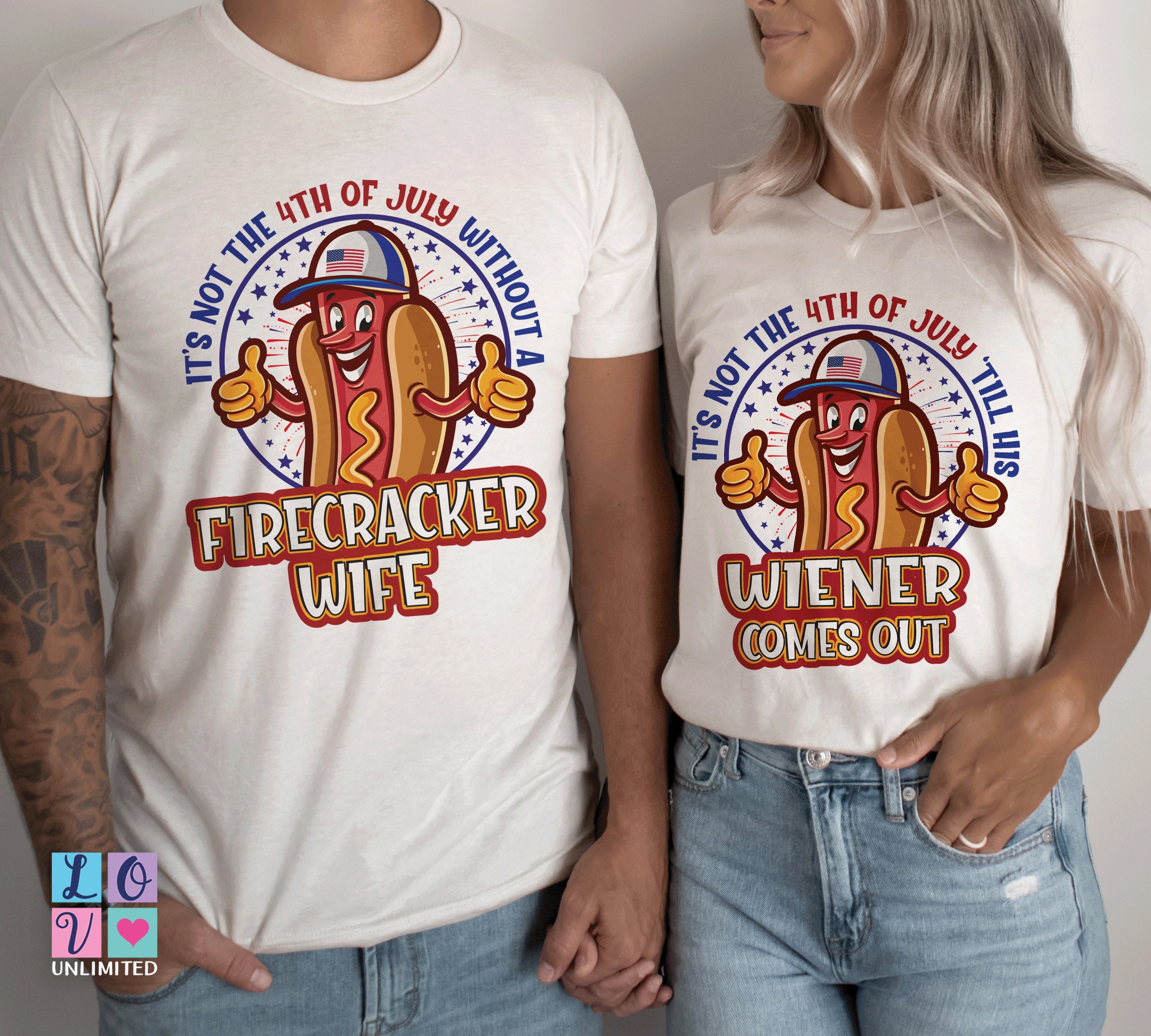 4th of July Matching Couple Funny Wiener Shirt, Fourth of July 