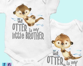 Twin Onesies® Otter is my little sister little brother baby Onesies®, personalized twin baby shirts