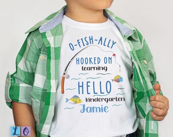 Boys kindergarten shirt, Personalized fishing kids shirt back to school, fishing t-shirt for toddlers, First day school toddler shirt name