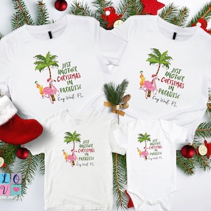 Tropical Christmas T-shirts, Christmas On The Beach Shirt, Beach Christmas Morning Palm Tree Flamingo Shirt, Family Christmas Shirts