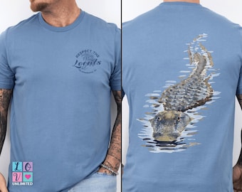 Respect the Locals Alligator Shirt – Custom Location Front – Swamp Wildlife Tee, Gator Shirt Florida Gift, Eco Nature Outdoors Shirt