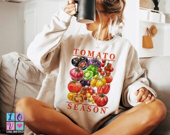 Tomato Sweatshirt, Tomato Gardener Crewneck Sweatshirt, Tomato Season T-shirt, Watercolor Tomato Varieties Sweater Gift