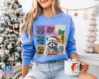 Sudadera navideña de mapache, linda camiseta retro de mapache para regalo