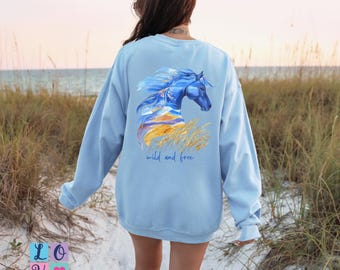Wild and Free Horse Shirt • Western Horse Tee for Women • Boho Horse Sweatshirt • Equestrian Cowgirl Shirt • Horse Lover Gift