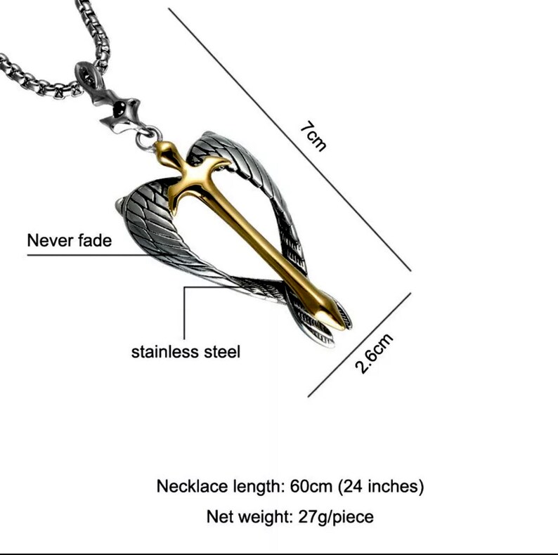 Angel Wings Necklace, Unisex Titanium Sword Pendant, Titanium Religious Jewelry, Men Faith Gift, Sword Necklace, Angel Sword Pendant image 2