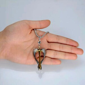 Angel Wings Necklace, Unisex Titanium Sword Pendant, Titanium Religious Jewelry, Men Faith Gift, Sword Necklace, Angel Sword Pendant image 3