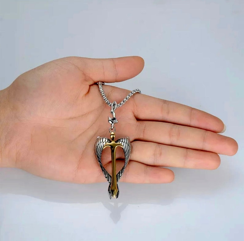 Angel Wings Necklace, Unisex Titanium Sword Pendant, Titanium Religious Jewelry, Men Faith Gift, Sword Necklace, Angel Sword Pendant image 3