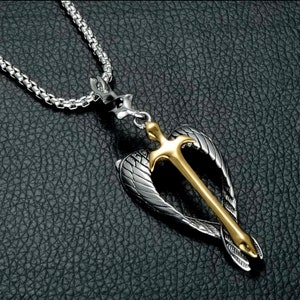 Angel Wings Necklace, Unisex Titanium Sword Pendant, Titanium Religious Jewelry, Men Faith Gift, Sword Necklace, Angel Sword Pendant image 6
