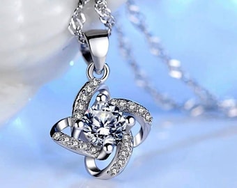 Sterling Silver High Polished Cross Pendant Choker Necklace with Diamond Stone Cubic Zirconia ~ Gift for Her
