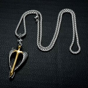 Angel Wings Necklace, Unisex Titanium Sword Pendant, Titanium Religious Jewelry, Men Faith Gift, Sword Necklace, Angel Sword Pendant image 7