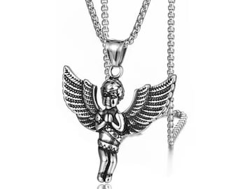Collana Cherub Angel, Ciondolo Angelo Inossidato, Ali d'Angelo, Collana Di Charm Cupido, Collana Cherubino d'Argento, Collana Angelo