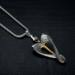 Angel Wings Necklace, Unisex Titanium Sword Pendant, Titanium Religious Jewelry, Men Faith Gift, Sword Necklace, Angel Sword Pendant image 8
