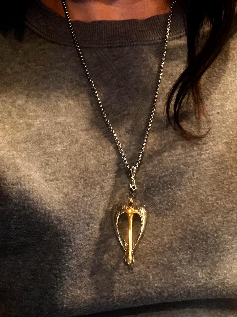 Angel Wings Necklace, Unisex Titanium Sword Pendant, Titanium Religious Jewelry, Men Faith Gift, Sword Necklace, Angel Sword Pendant image 4