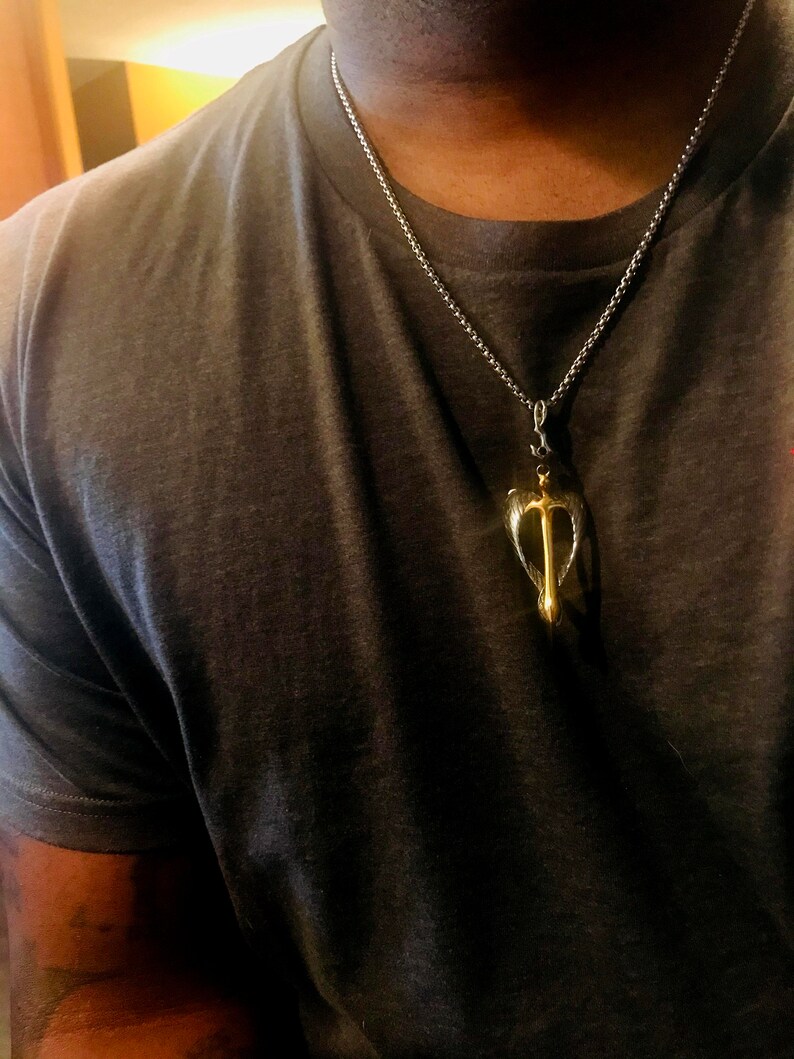 Angel Wings Necklace, Unisex Titanium Sword Pendant, Titanium Religious Jewelry, Men Faith Gift, Sword Necklace, Angel Sword Pendant image 5