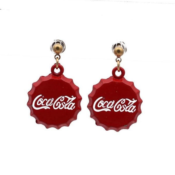 Coca-Cola Bottle Cap Gold Tone Dangle Boucles d’oreilles, Boucles d’oreilles percées, Soda, Coca, Boucles d’oreilles mode, Cadeaux pour elle, Boucles d’oreilles rouges et blanches