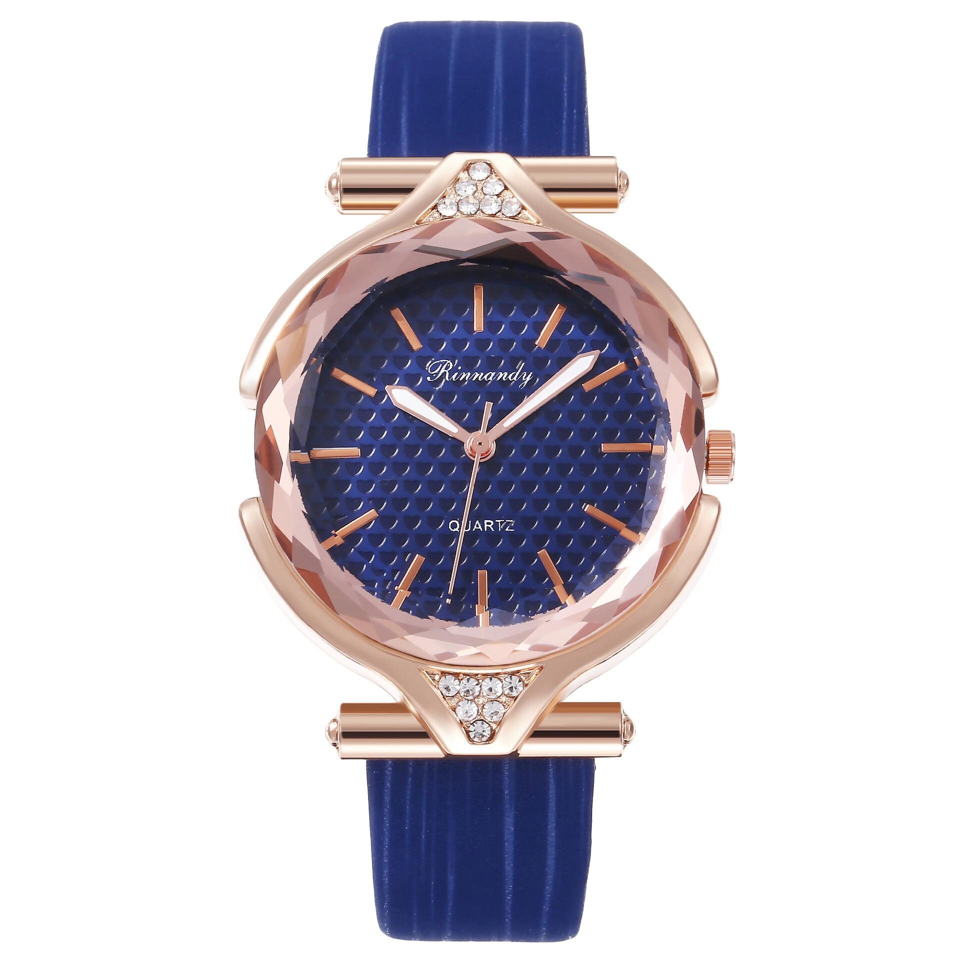 Ladies Blue Leather Strap Clear Rhinestone Rose Gold Plated - Etsy UK