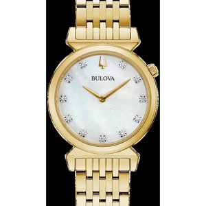 Women's Gold tone and Diamond Bulova Watch, Women's Bulova Watch, Women's Gold Tone Watch, Women's Diamond Watch, Mother of Pearl Watch