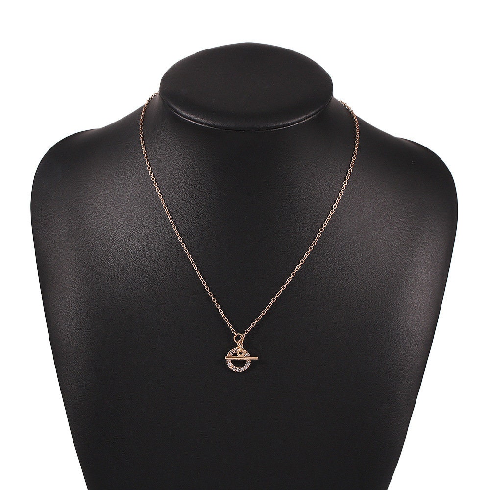 Gold Tone Clear Rhinestone Bar Necklace, Circle of Life Necklace