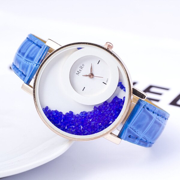 Ladies Blue Strap with Floating Blue Crystals Fashion Watch, Gifts For Her, Watch, Timepiece, Fashion Accessory, Fashion Jewelry, Clock