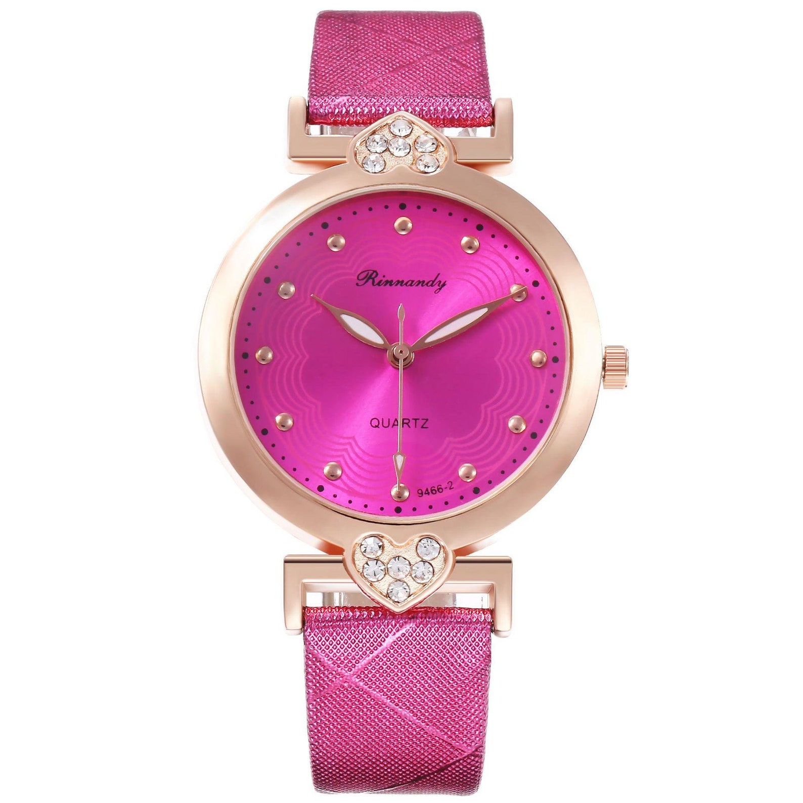 Ladies Metallic Rose/Hot Pink Leather Strap with Clear Etsy