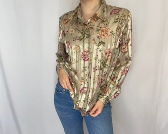 Gold Striped Floral Blouse
