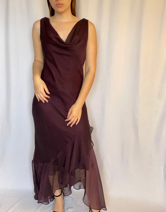 Long Purple Dress with Cowl Neckline