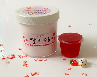 Fresh Korean Strawberry Milk | Thick and Glossy Slime, Scented like Strawberries, 6 oz and 8 oz available